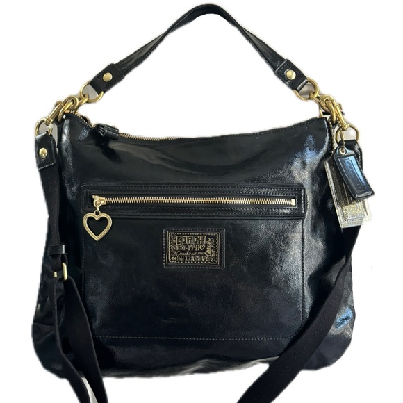Coach Poppy Black Patent Leather Convertible Shoulder Bag - Picture 1 of 13